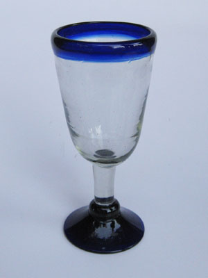 Wholesale MEXICAN GLASSWARE / 'Cobalt Blue Rim' tapered wine goblets  / Adorn your dinner table setting with these elegant wine goblets. A cobalt blue accent at the top complements the design.